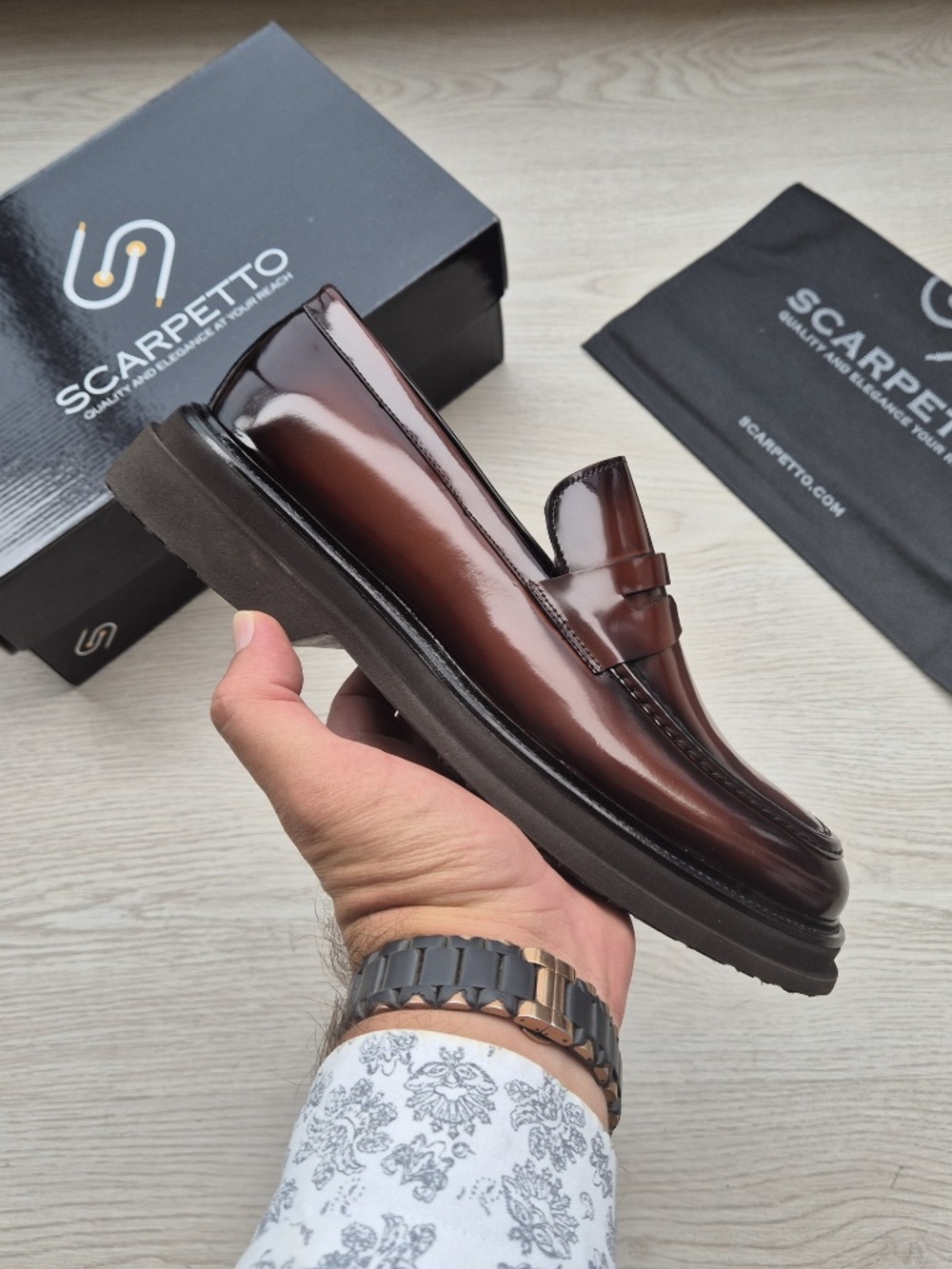 Napoli Oxblood Patent Leather Loafers: Chunky Sole, Penny Detail
